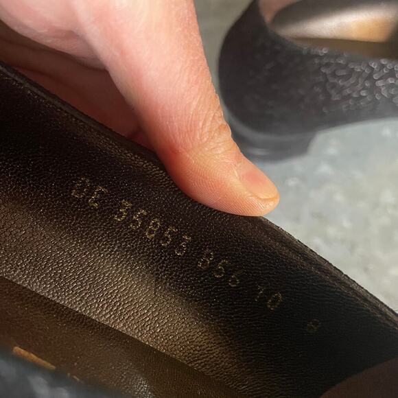 Vintage Salvatore Ferragamo Florence Suede Geometric Block Heel 10 Black Leather - Picture 9 of 9